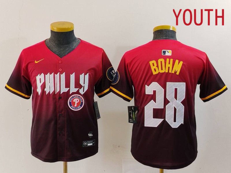 Youth Philadelphia Phillies #28 Bohm Red City Edition 2024 Nike MLB Jersey style 4
